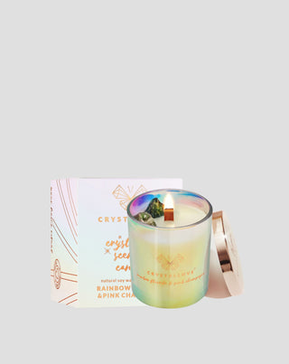 Szójagyertya színes fluoriddal és rózsaszín buborékkal üvegedényben Crystallove - 3