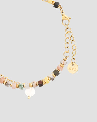 Rozsdamentes acélból készült aranyozott karkötő achát, maifan, jáspis és aventurin Mys_4 - 4