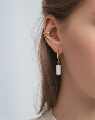 Aranyozott fülbevalók természetes kövekkel fehér jáde fülbevaló szett Mys - 3