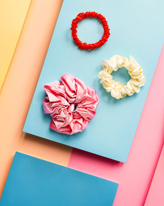 Twisty 100%-os természetes selyem hajgumi készlet - 3 db. rózsaszín, krém, piros színű - 5