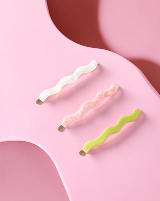 Twisty Hullámos széles hajtű készlet 3 db-os - gyöngyszínű, zöld, rózsaszín - 4