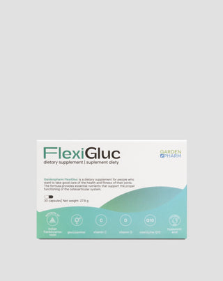 Étrend-kiegészítő az ízületek, porcok és csontok számára glükozaminnal és tömjénkivonattal Gardenpharm FlexiGluc 30 kapszula - 1