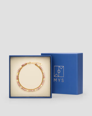 Mys aranyozott rozsdamentes acélból készült bokakarkötő rózsaszín és citromsárga jádekővel - 4