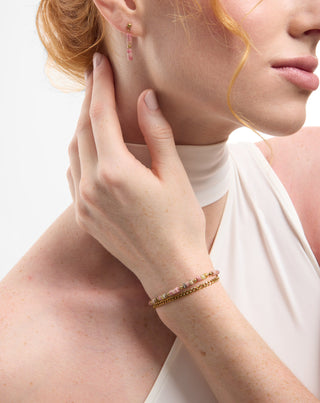 Aranyozott rozsdamentes acél karkötő rózsaszín és citromsárga jáde Mys_2 - 3