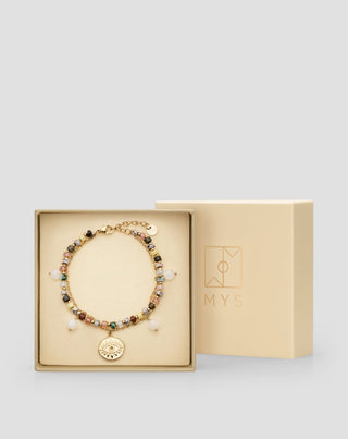 Rozsdamentes acélból készült aranyozott karkötő achát, maifan, jáspis és aventurin Mys - 5