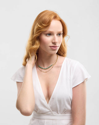 Aranyozott rozsdamentes acél nyaklánc afrikai türkizkékkel és amazonittal Mys_2 - 4