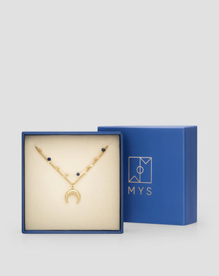 Aranyozott, természetes kőből készült lapis lazuli nyaklánc félholddal Mys_5 - 5