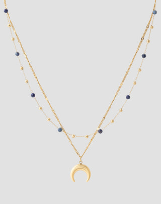 Aranyozott, természetes kőből készült lapis lazuli nyaklánc félholddal Mys