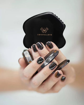 Gua sha arcmasszázs tál nagy teljesítményű kő obszidiánnal Crystallove - 2