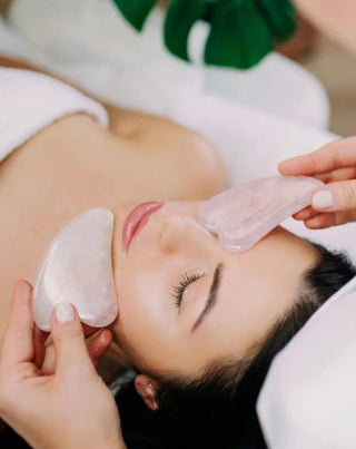 Gua sha arcmasszázs tál rózsaszín kristályossal - Crystallove szerelem kő - 2