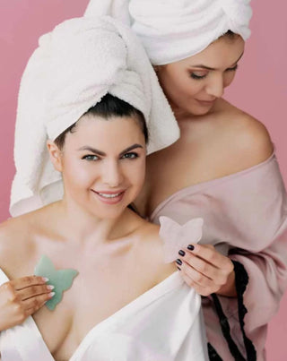 Pillangók tányérja arcmasszázshoz gua sha-t rózsaszín crystallove-tól - 2