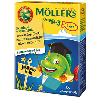 Omega-3 zsírsavakat tartalmazó étrend-kiegészítő Moller&#39;s alma ízű hal 36 zselés cukorka