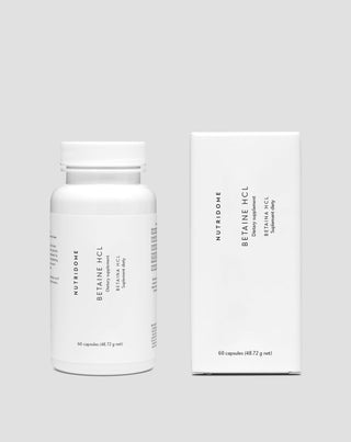 Betain HCl 475 mg az emésztés támogatására, puffadásra, teltségérzetre és alacsony gyomorsavasságra Nutridome 60 kapszula