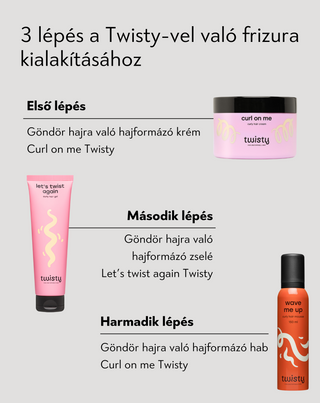 Twisty göndör haj szett – krém + hab + formázó gél hullámos és göndör haj ápolásához és formázásához - 3