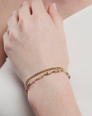 Aranyozott karkötő természetes kövekkel rózsaszín és citromsárga jáde Mys - 6