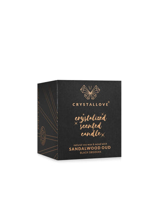 Szójagyertya fekete obszidiánnal és oud fagyanta illatával Crystallove