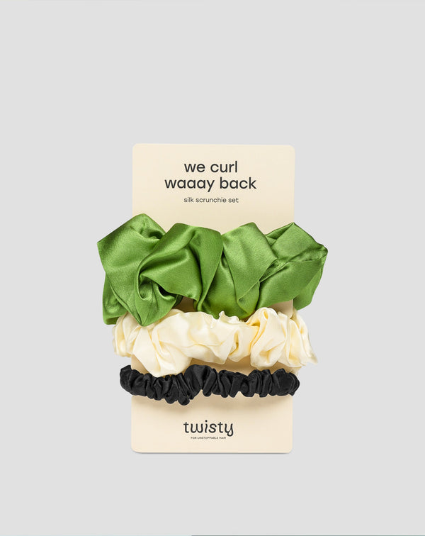 Twisty 100%-os természetes selyem hajgumi készlet - 3 db. rózsaszín, krém, fekete színű