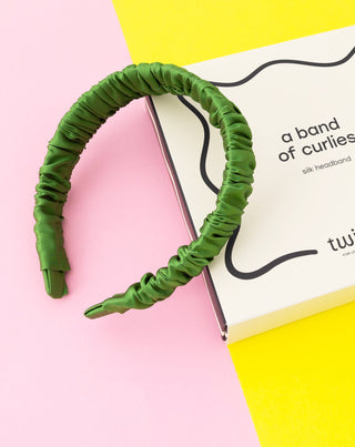 Jedwabna opaska do włosów z 100% naturalnego jedwabiu zielona Twisty_1