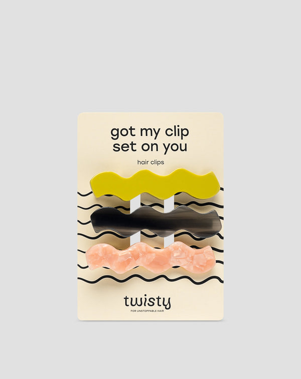 Twisty Hullámos hajcsipesz készlet 3 db-os - zöld, fekete, rózsaszín