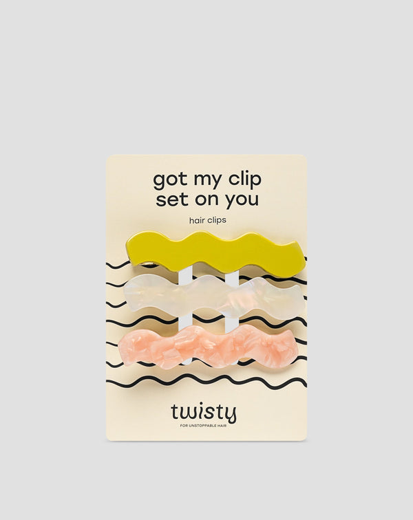 Twisty Hullámos hajcsipesz készlet 3 db-os - gyöngyszínű, zöld, rózsaszín