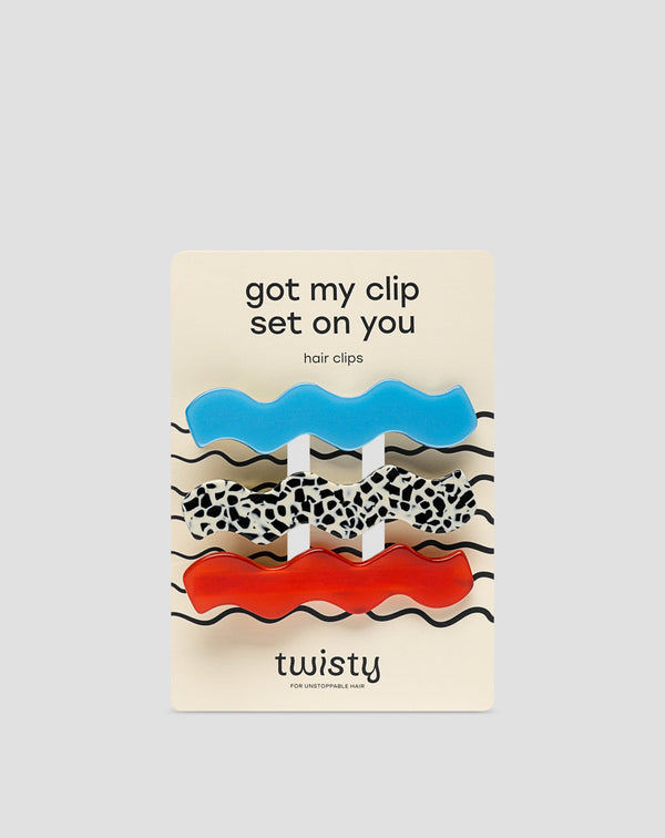 Twisty Hullámos hajcsipesz készlet 3 db-os - márványszínű, kék, piros