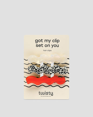 Twisty Hullámos hajcsipesz készlet 3 db-os - piros, márványszínű, gyöngyszínű