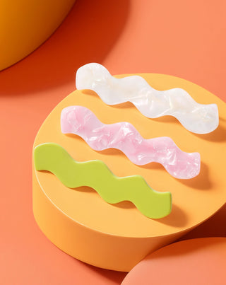 Twisty Hullámos hajcsipesz készlet 3 db-os - gyöngyszínű, zöld, rózsaszín