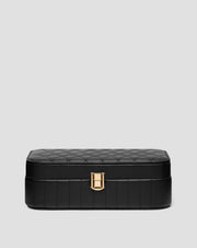 Nagy ékszerdoboz rekeszekkel, görgőkkel és tükörrel, fekete Mys